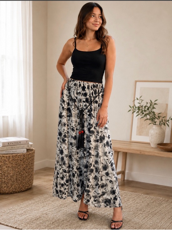 Pants - Floral Black and White Skirt